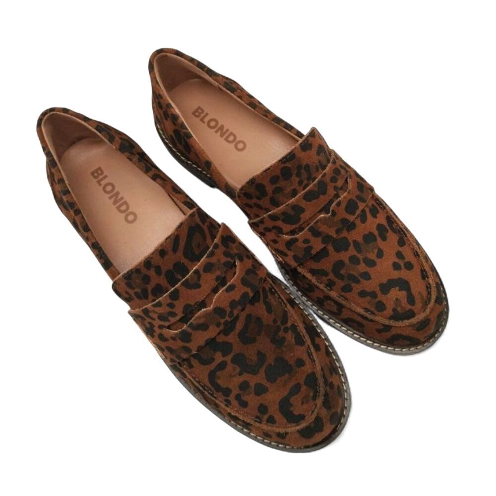 Blondo Peyton Women's Size 7 M Leopard Waterproof Suede Block Heel Penny Loafer